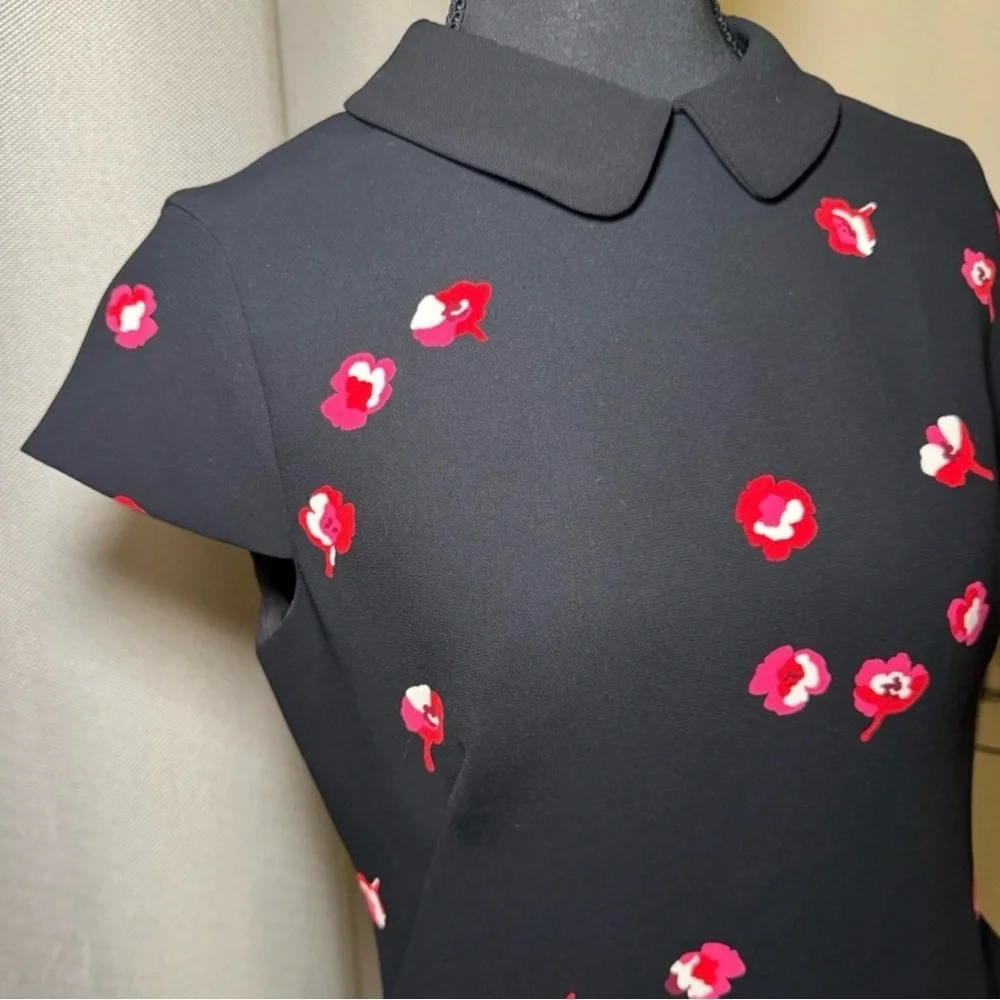 Kate Spade Black Floral Mini Dress Peter Pan Collar Ruffle Size 4